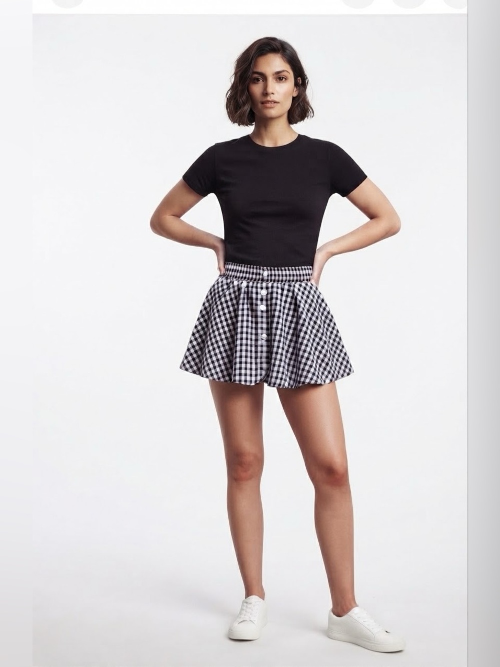 Derek Heart Black and White Gingham Bubble Hem Mini Skirt